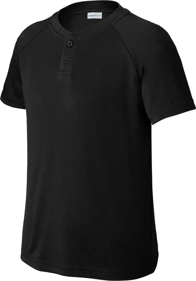 Sport Tek Yst359 Youth Posicharge Competitor 2 Button Henley Black