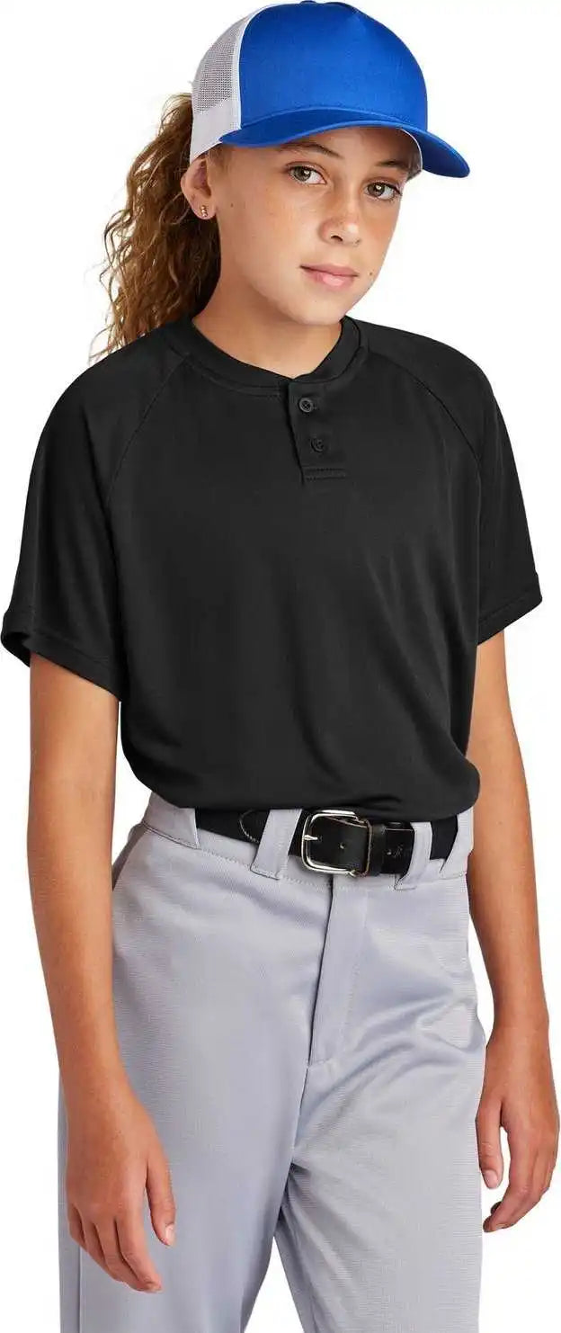 Sport Tek Yst359 Youth Posicharge Competitor 2 Button Henley Black