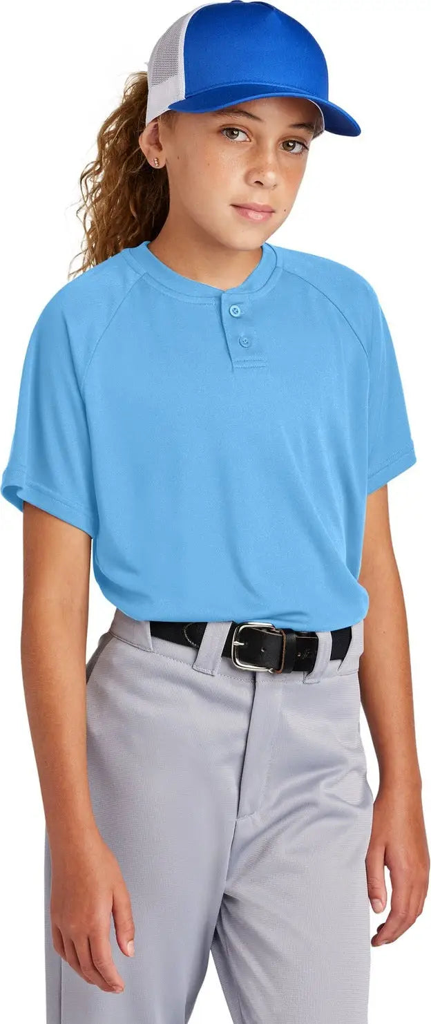 Sport-tek Yst359 Youth Posicharge Competitor 2-button Henley - Carolina Blue - Xs