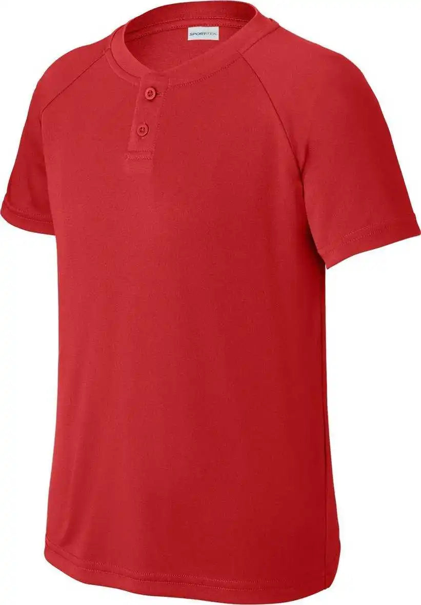 Sport Tek Yst359 Youth Posicharge Competitor 2 Button Henley Deep Red