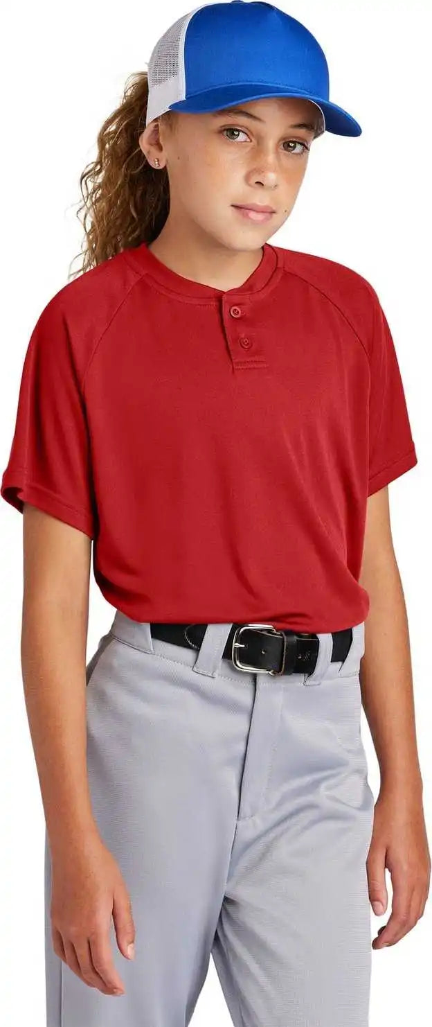 Sport Tek Yst359 Youth Posicharge Competitor 2 Button Henley Deep Red