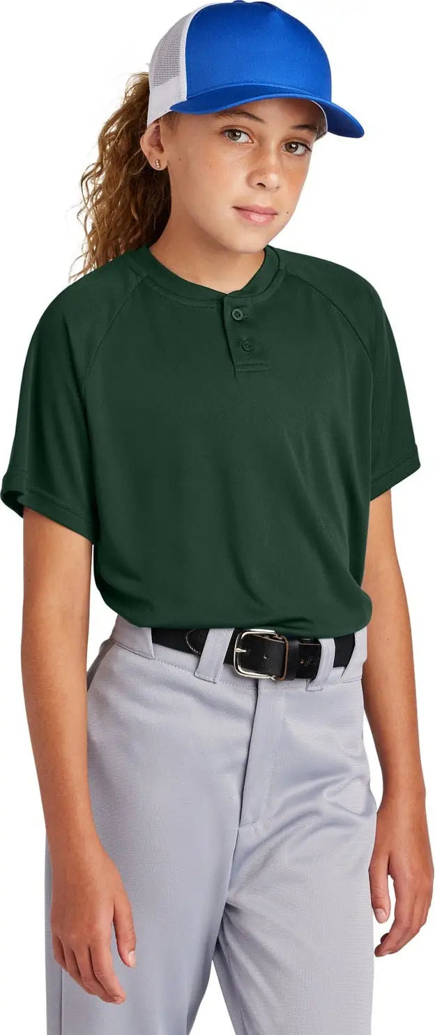 Sport-tek Yst359 Youth Posicharge Competitor 2-button Henley - Forest Green - Xs