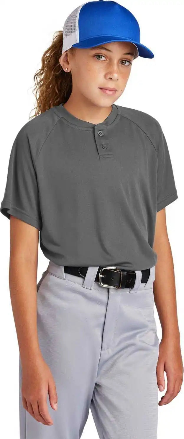 Sport Tek Yst359 Youth Posicharge Competitor 2 Button Henley Iron Grey