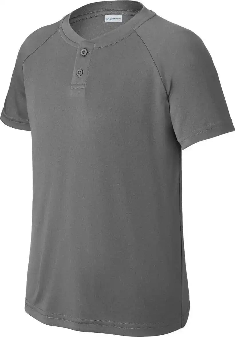 Sport Tek Yst359 Youth Posicharge Competitor 2 Button Henley Iron Grey