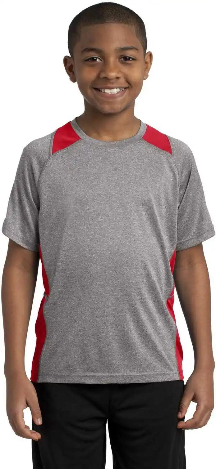 Sport Tek Yst361 Youth Heather Colorblock Contender Tee Vintage True Red