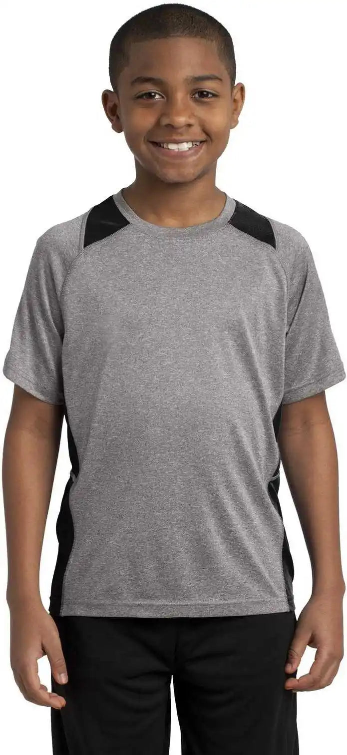 Sport-tek Yst361 Youth Heather Colorblock Contender Tee - Vintage Black