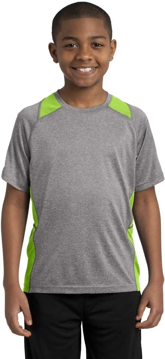 Sport-tek Yst361 Youth Heather Colorblock Contender Tee - Vintage Lime Shock