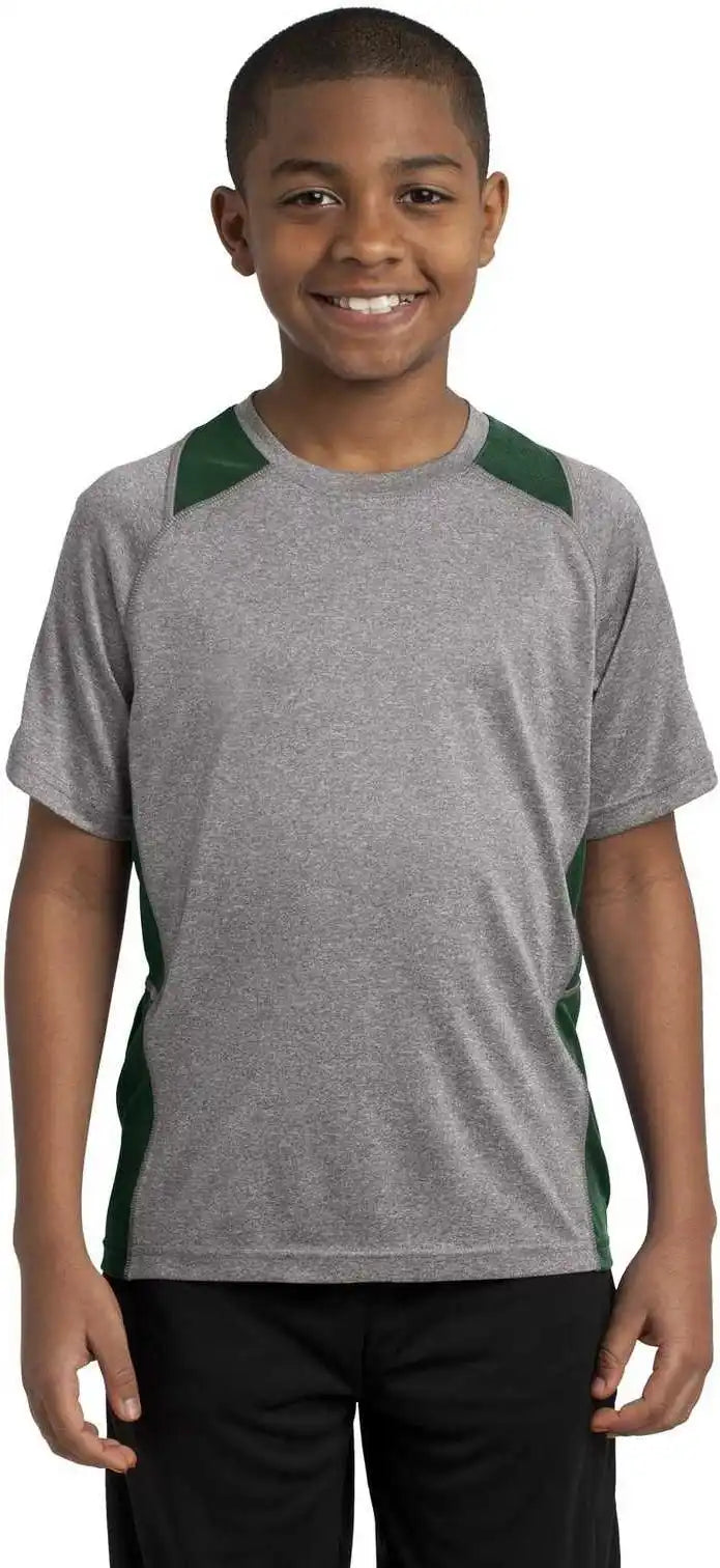Sport Tek Yst361 Youth Heather Colorblock Contender Tee Vintage Forest Green