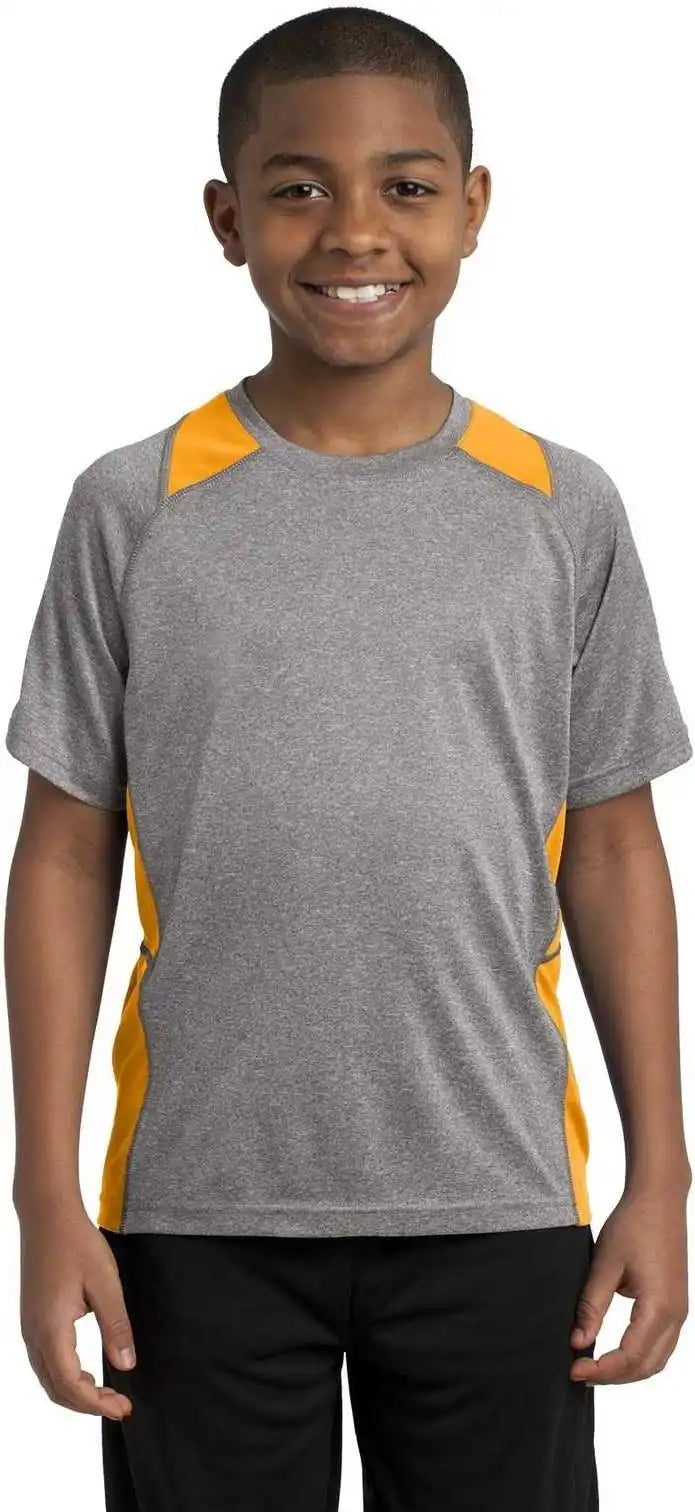 Sport-tek Yst361 Youth Heather Colorblock Contender Tee - Vintage Gold