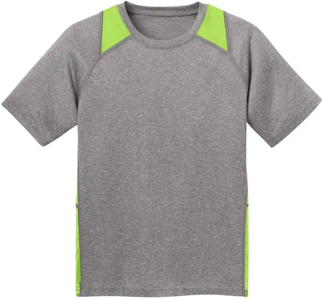 Sport-tek Yst361 Youth Heather Colorblock Contender Tee - Vintage Lime Shock