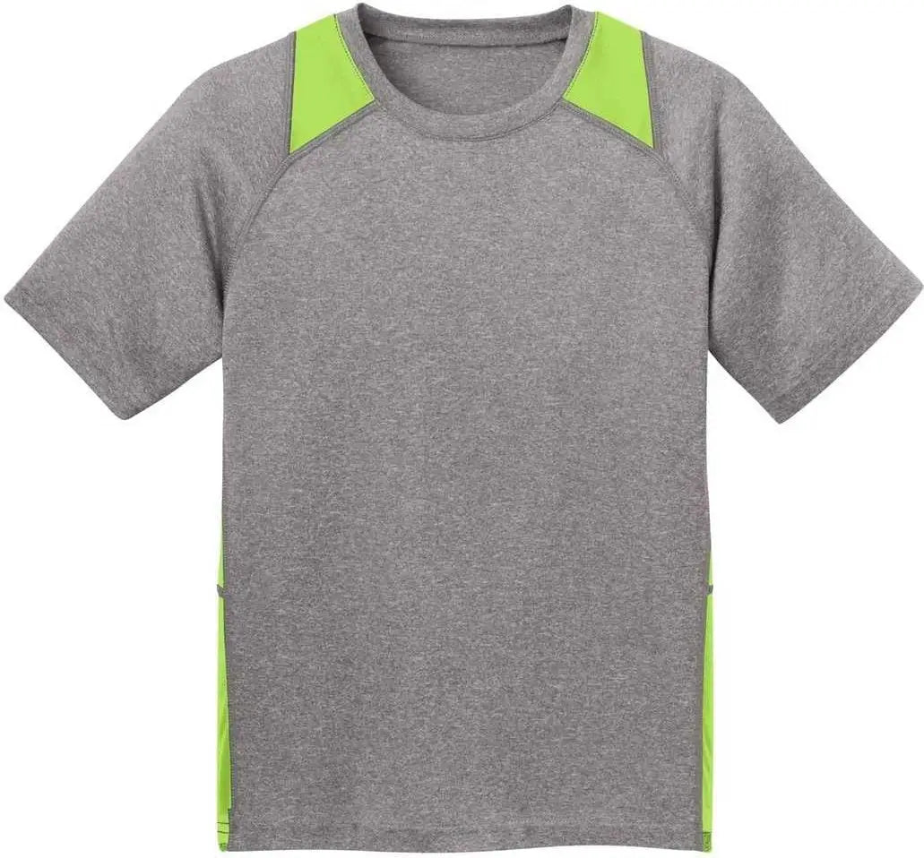Sport-tek Yst361 Youth Heather Colorblock Contender Tee - Vintage Lime Shock