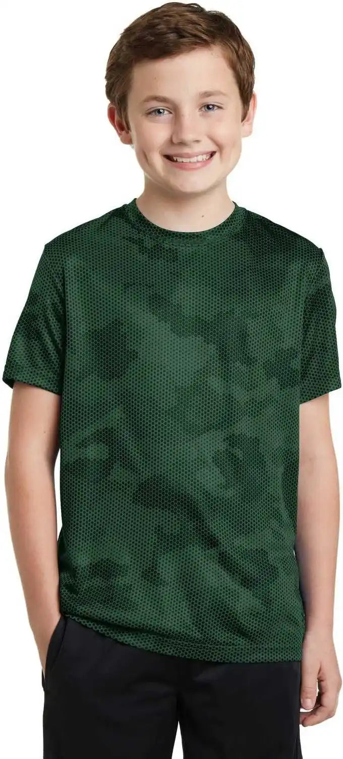 Sport Tek Yst370 Youth Camohex Tee Forest Green