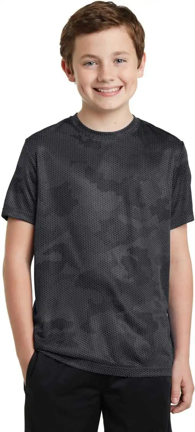 Sport Tek Yst370 Youth Camohex Tee Iron Gray