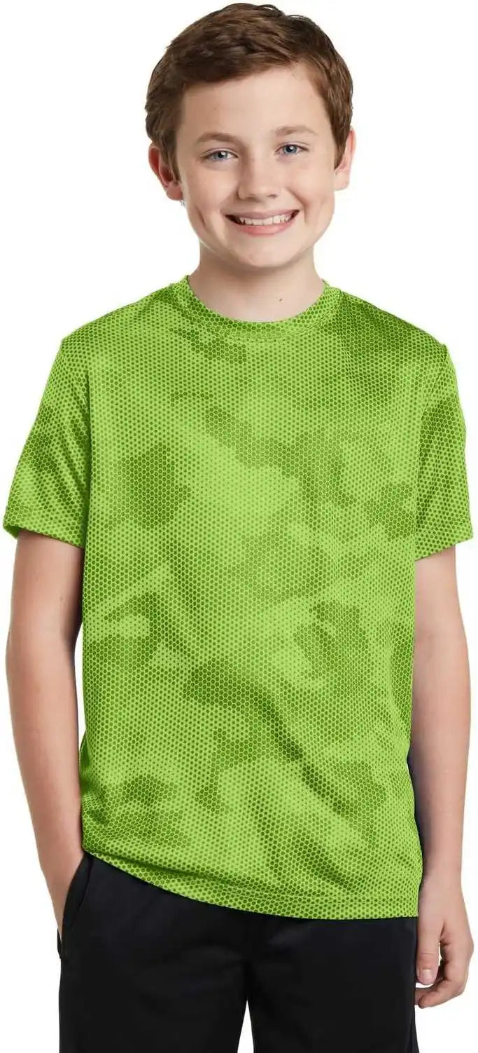 Sport-tek Yst370 Youth Camohex Tee - Lime Shock
