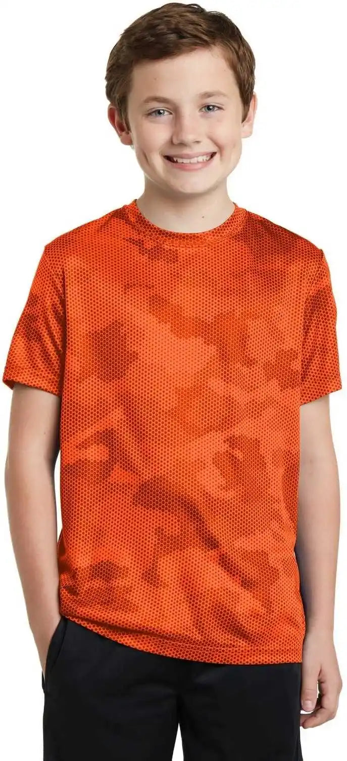 Sport Tek Yst370 Youth Camohex Tee Neon Orange