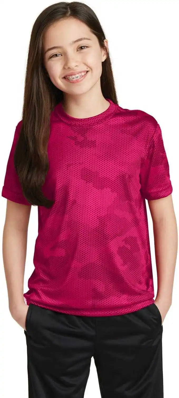 Sport-tek Yst370 Youth Camohex Tee - Pink Raspberry
