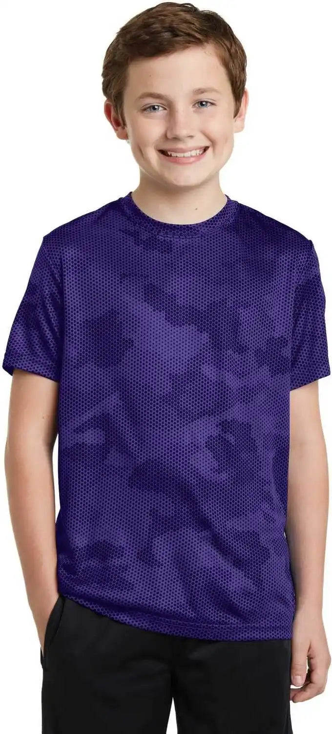 Sport Tek Yst370 Youth Camohex Tee Purple