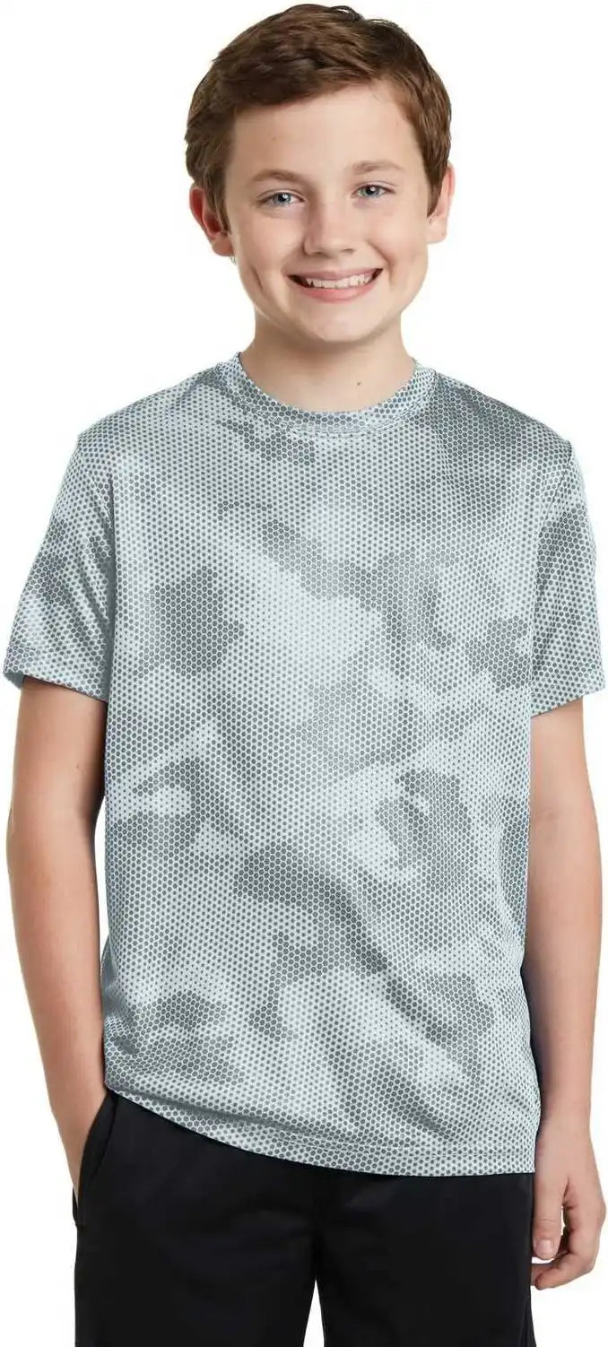 Sport Tek Yst370 Youth Camohex Tee White