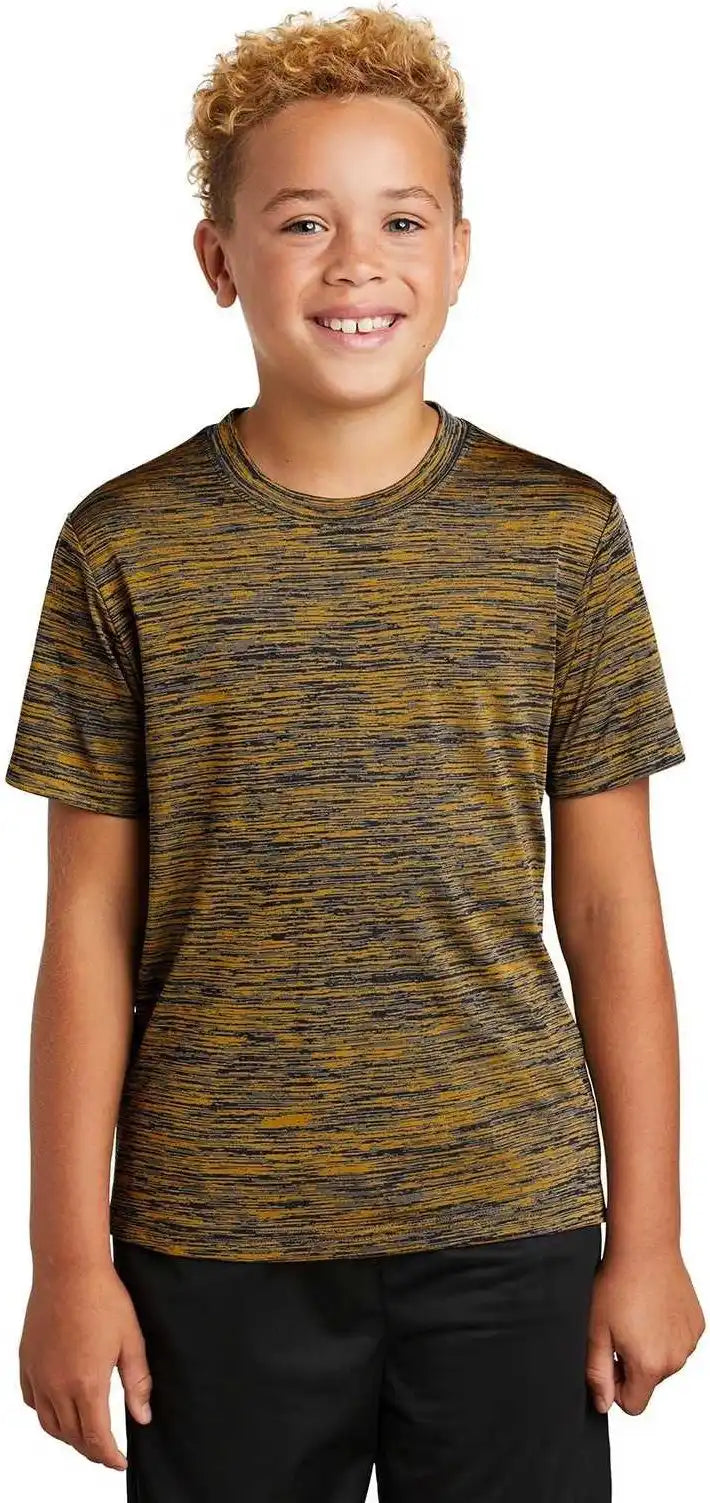 Sport Tek Yst390 Youth Posicharge Electric Heather Tee Gold Black