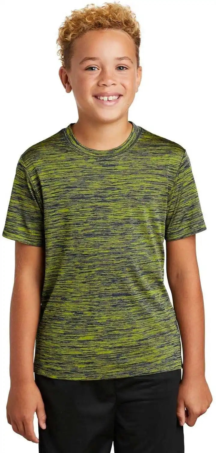 Sport-tek Yst390 Youth Posicharge Electric Heather Tee - Lime Shock-true Navy