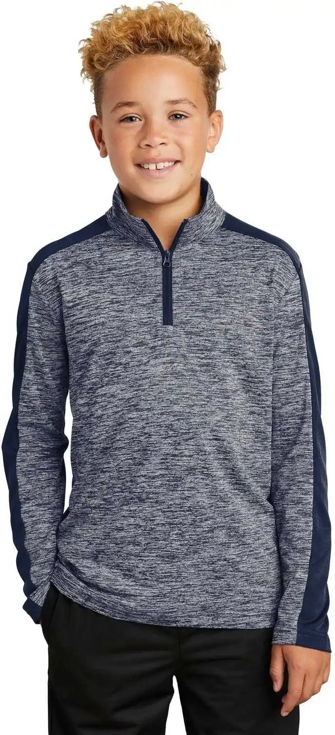 Sport Tek Yst397 Youth Posicharge Electric Heather Colorblock 1/4 Zip Pullover True Navy