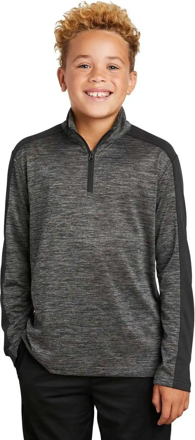 Sport Tek Yst397 Youth Posicharge Electric Heather Colorblock 1/4 Zip Pullover Gray Black