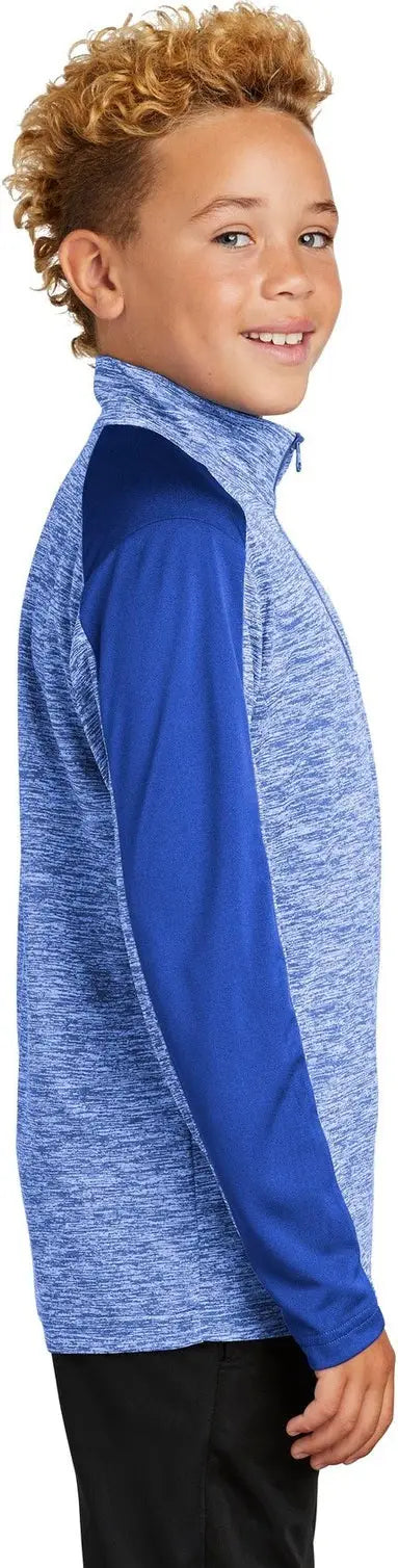 Sport-tek Yst397 Youth Posicharge Electric Heather Colorblock 1/4-zip Pullover - True Royal