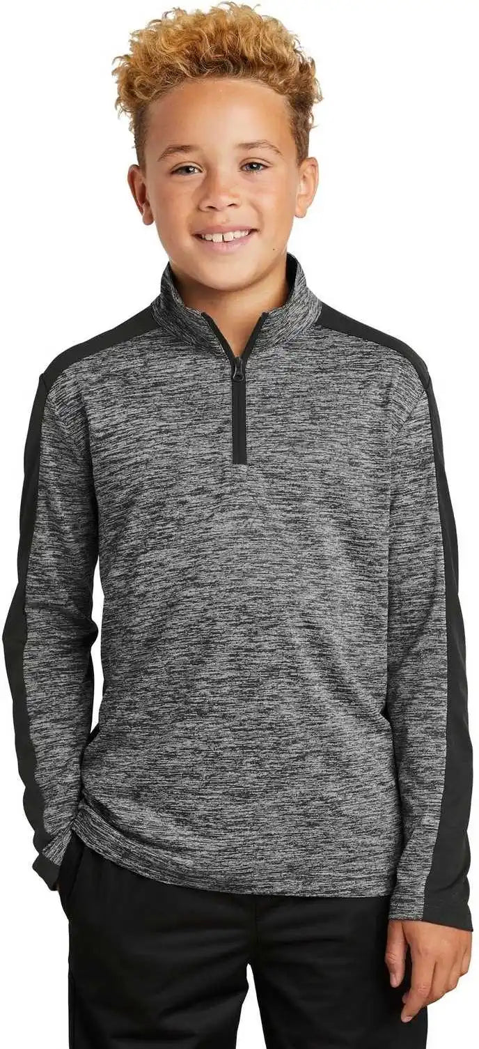 Sport-tek Yst397 Youth Posicharge Electric Heather Colorblock 1/4-zip Pullover - Black