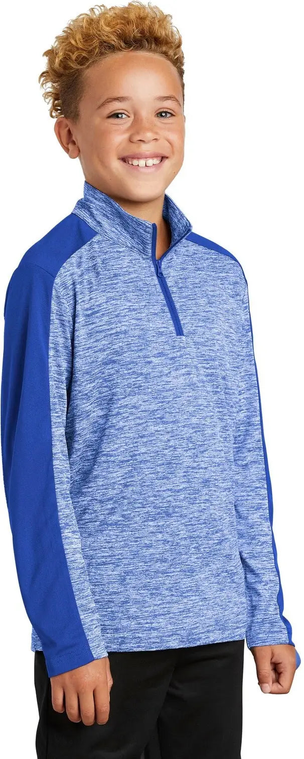 Sport-tek Yst397 Youth Posicharge Electric Heather Colorblock 1/4-zip Pullover - True Royal