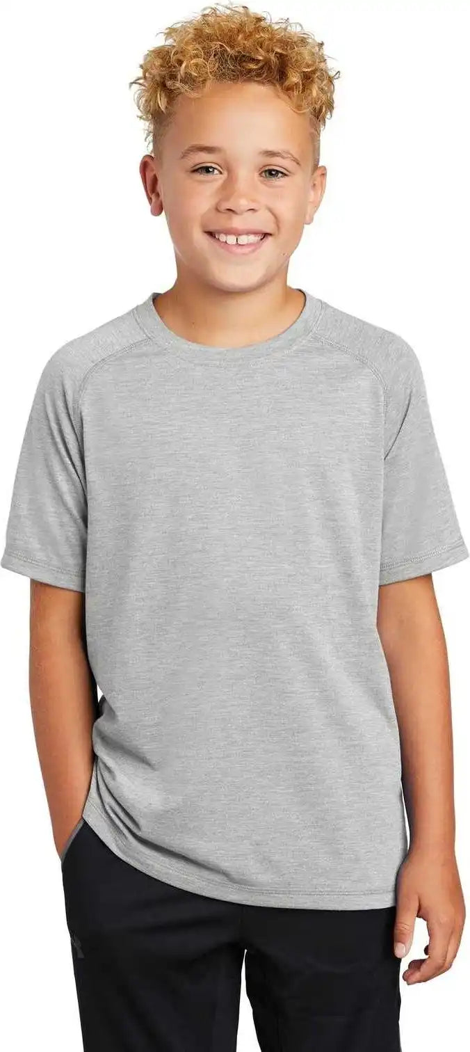 Sport Tek Yst400 Youth Posicharge Tri Blend Wicking Raglan Tee Light Gray Heather