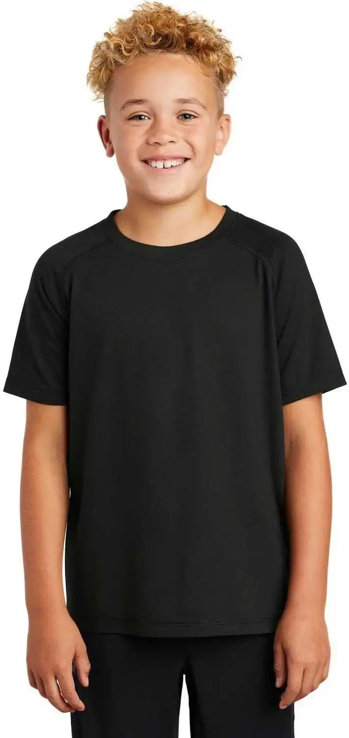 Sport Tek Yst400 Youth Posicharge Tri Blend Wicking Raglan Tee Black Triad Solid