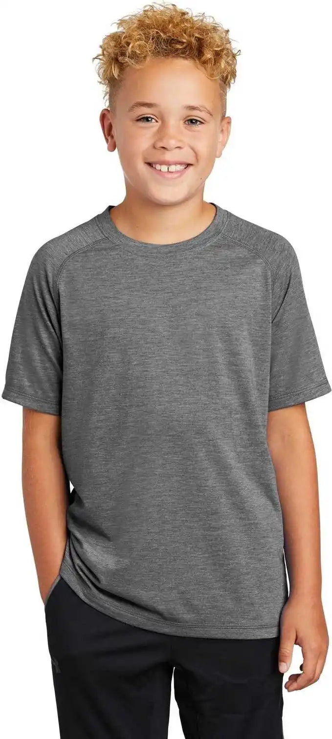 Sport-tek Yst400 Youth Posicharge Tri-blend Wicking Raglan Tee - Dark Gray Heather