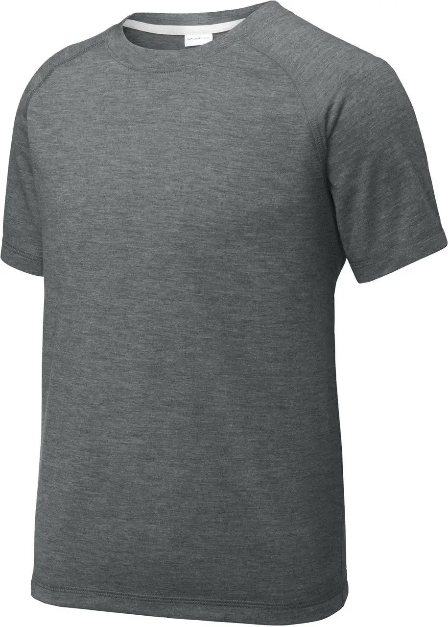 Sport-tek Yst400 Youth Posicharge Tri-blend Wicking Raglan Tee - Dark Gray Heather