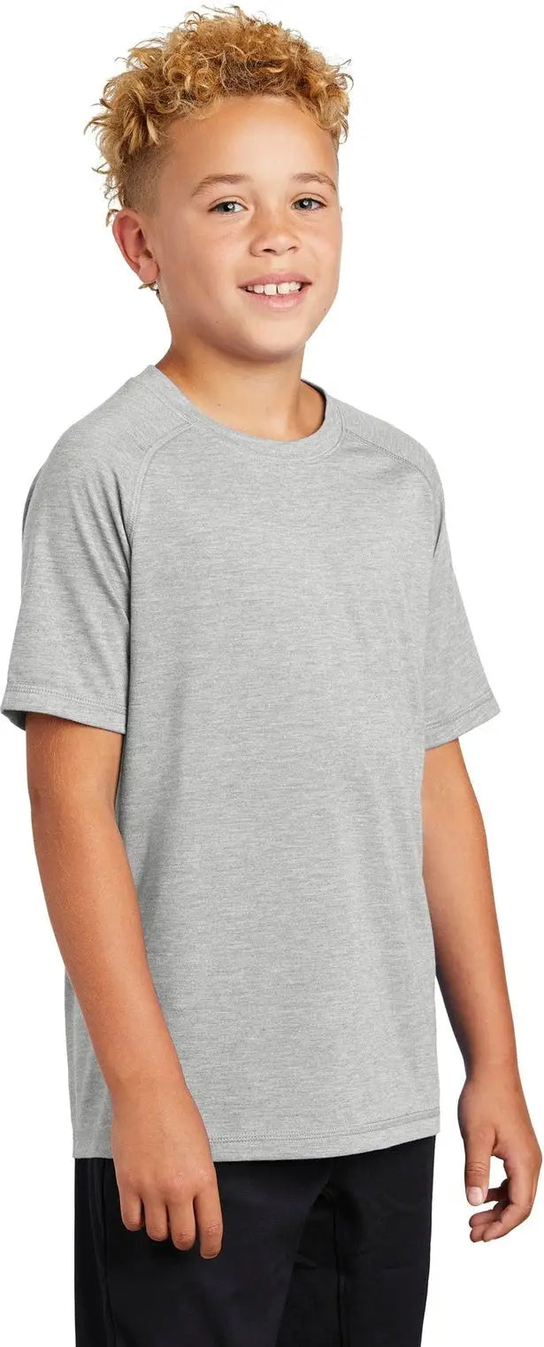 Sport-tek Yst400 Youth Posicharge Tri-blend Wicking Raglan Tee - Light Gray Heather