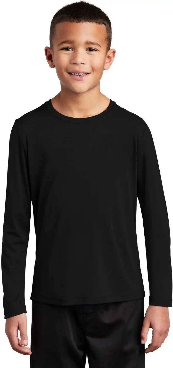 Sport Tek Yst420ls Youth Posi Uv Pro Long Sleeve Tee Black