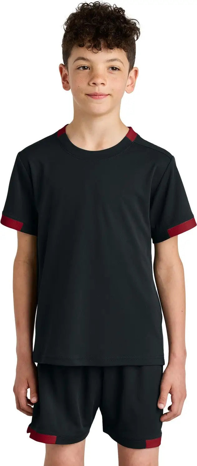 Sport-tek Yst440 Youth Club Short Sleeve Crew - Black Deep Red - Black/ / Xs