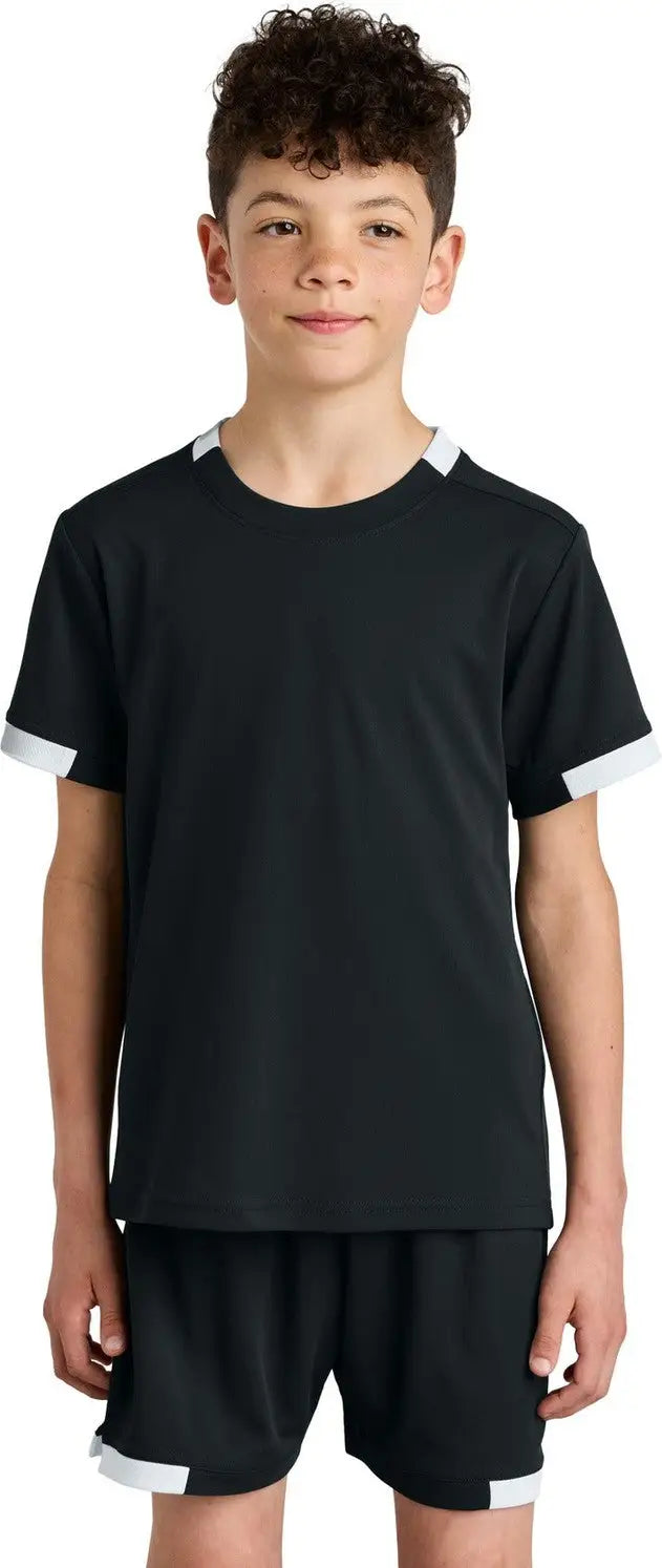 Sport-tek Yst440 Youth Club Short Sleeve Crew - Black White - Black/ / Xs