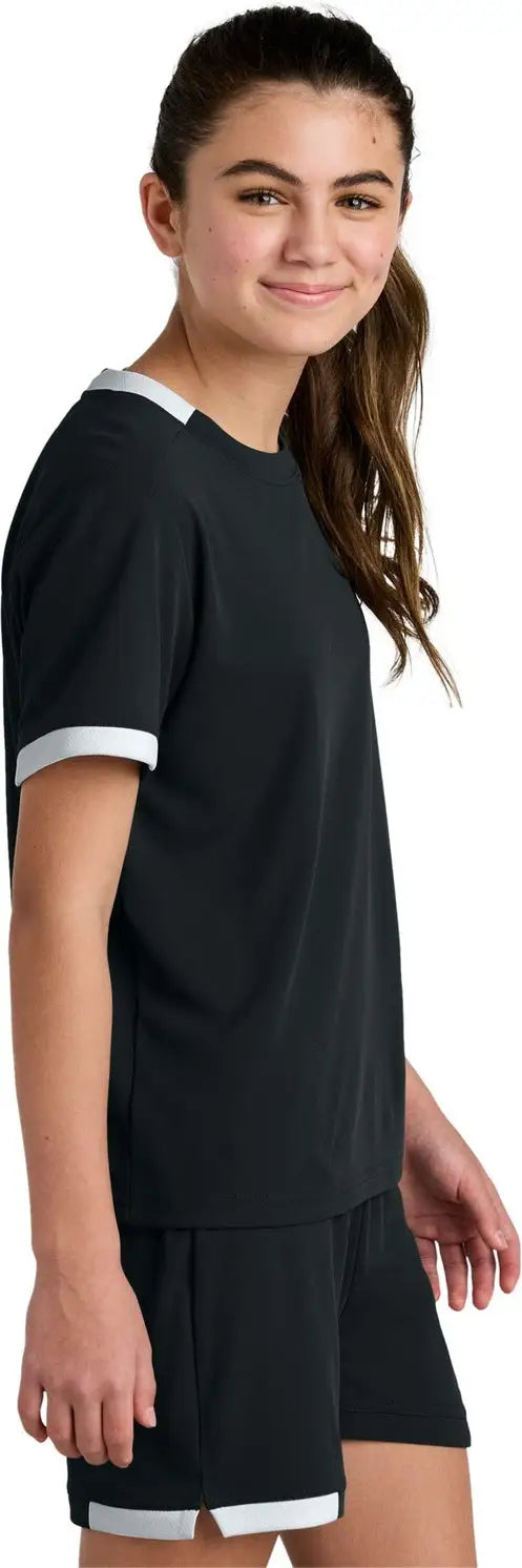 Sport-tek Yst440 Youth Club Short Sleeve Crew - Black White