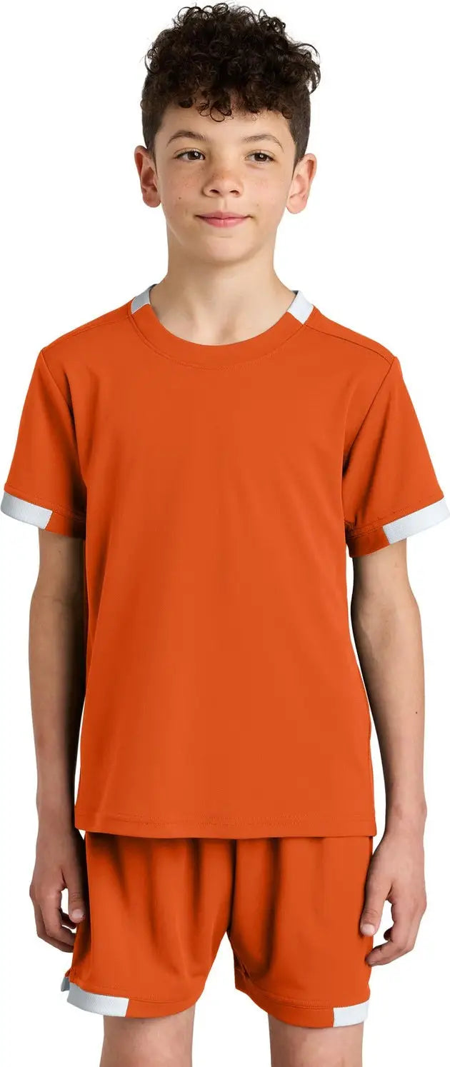 Sport-tek Yst440 Youth Club Short Sleeve Crew - Deep Orange White - Orange/ / Xs