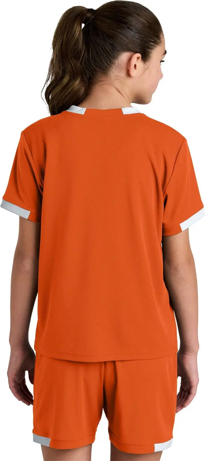 Sport-tek Yst440 Youth Club Short Sleeve Crew - Deep Orange White