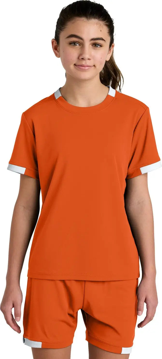 Sport-tek Yst440 Youth Club Short Sleeve Crew - Deep Orange White