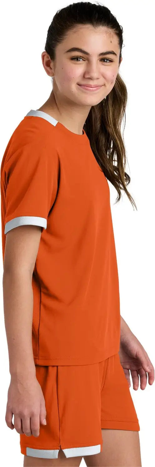 Sport-tek Yst440 Youth Club Short Sleeve Crew - Deep Orange White