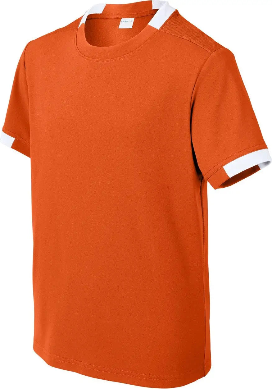 Sport-tek Yst440 Youth Club Short Sleeve Crew - Deep Orange White