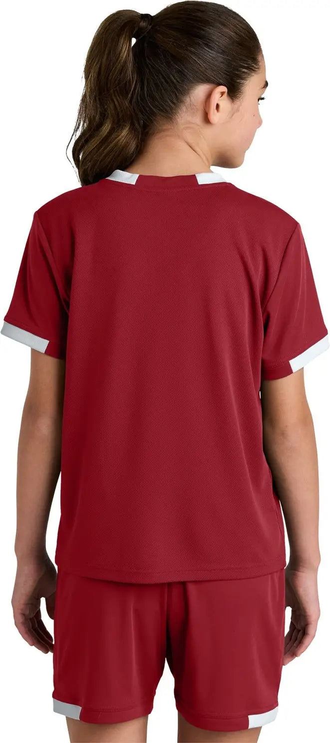 Sport-tek Yst440 Youth Club Short Sleeve Crew - Deep Red White
