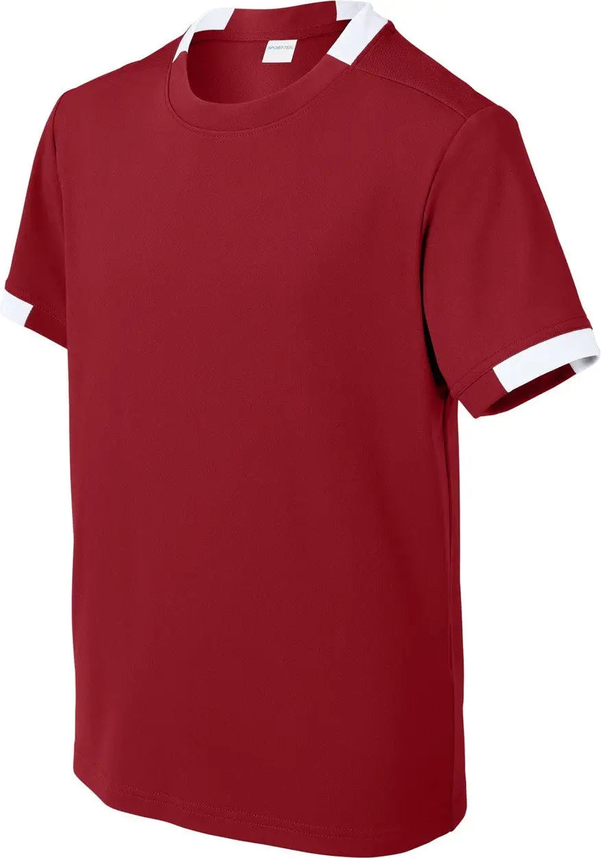 Sport-tek Yst440 Youth Club Short Sleeve Crew - Deep Red White