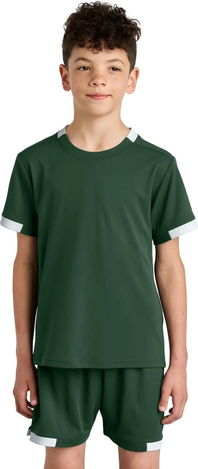 Sport-tek Yst440 Youth Club Short Sleeve Crew - Forest Green White - Green/ / Xs
