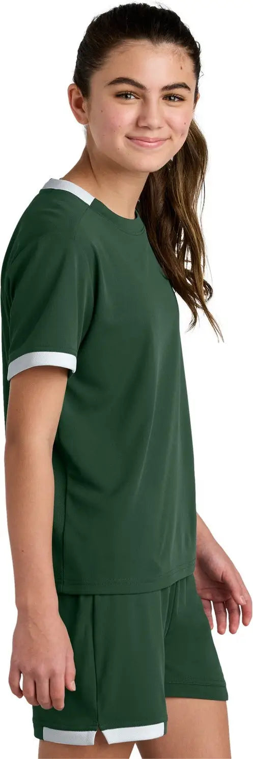 Sport-tek Yst440 Youth Club Short Sleeve Crew - Forest Green White