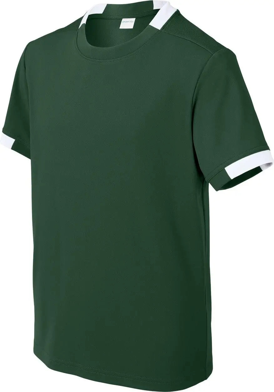 Sport-tek Yst440 Youth Club Short Sleeve Crew - Forest Green White