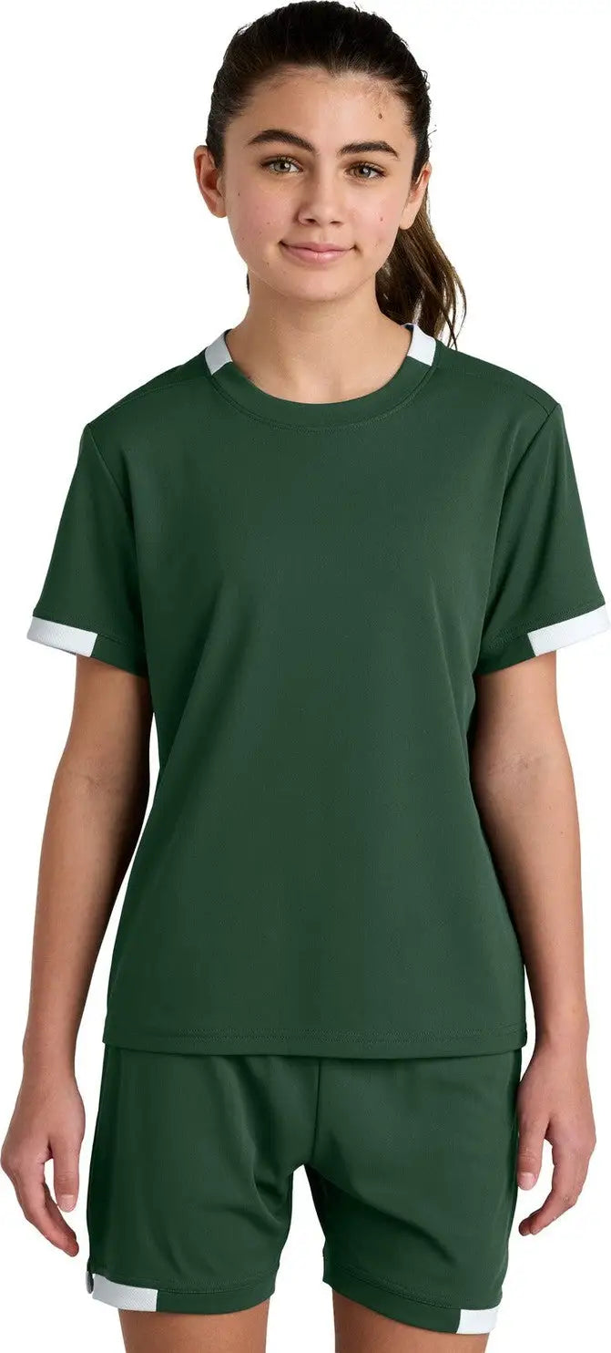 Sport-tek Yst440 Youth Club Short Sleeve Crew - Forest Green White