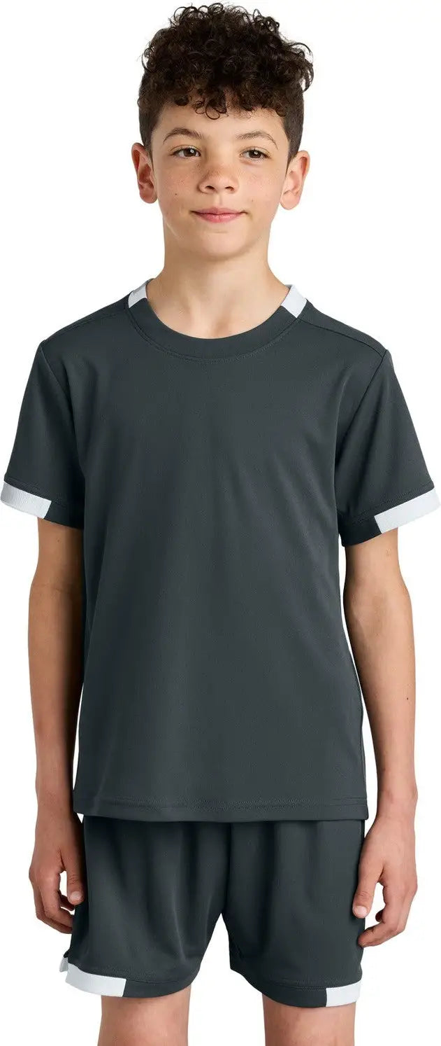 Sport-tek Yst440 Youth Club Short Sleeve Crew - Iron Gray White - Gray/ / Xs